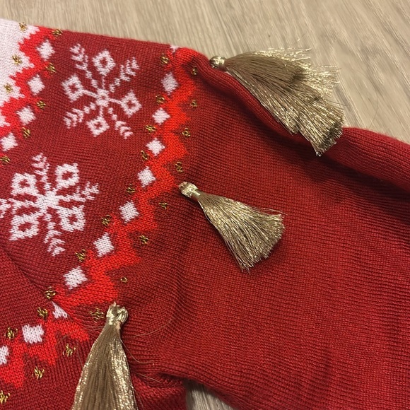 Tipsy Elves women sweater happy holidays sz medium m red tassels Christmas ugly - Picture 4 of 5